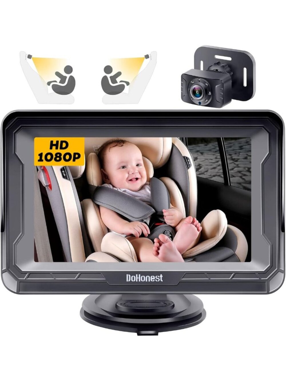 HD 1080P Baby Car Camera Monitor - Night Vision, Adjustable Angle, Easy Setup